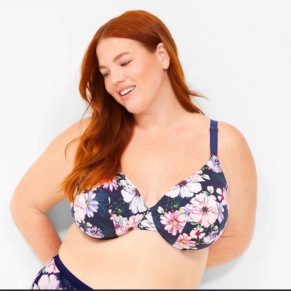 Cacique Navy and Pink Floral Bra 44B NWT - Picture 1 of 5